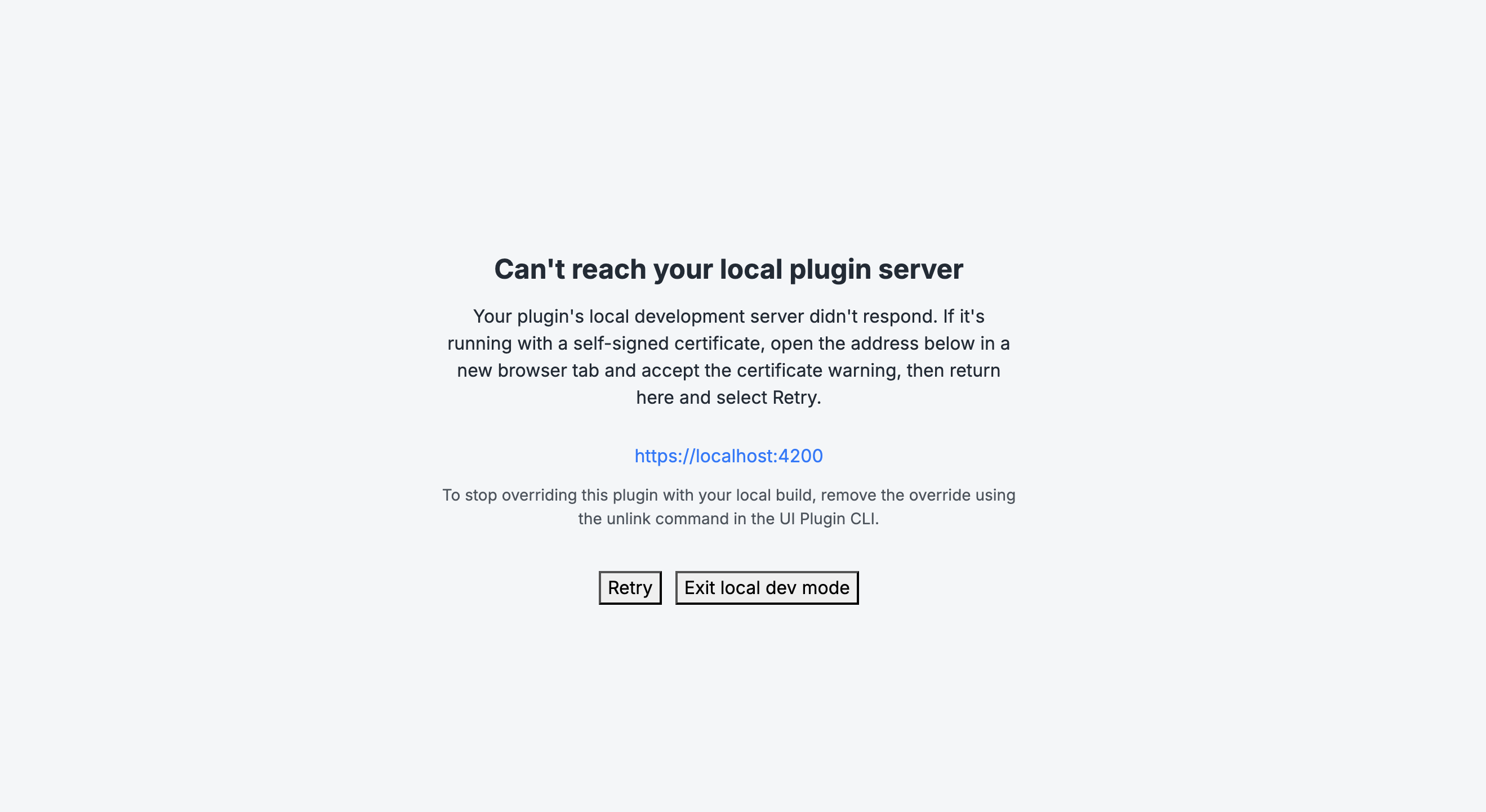 The SailPoint Identity Security error shown when the local plugin server can't be reached