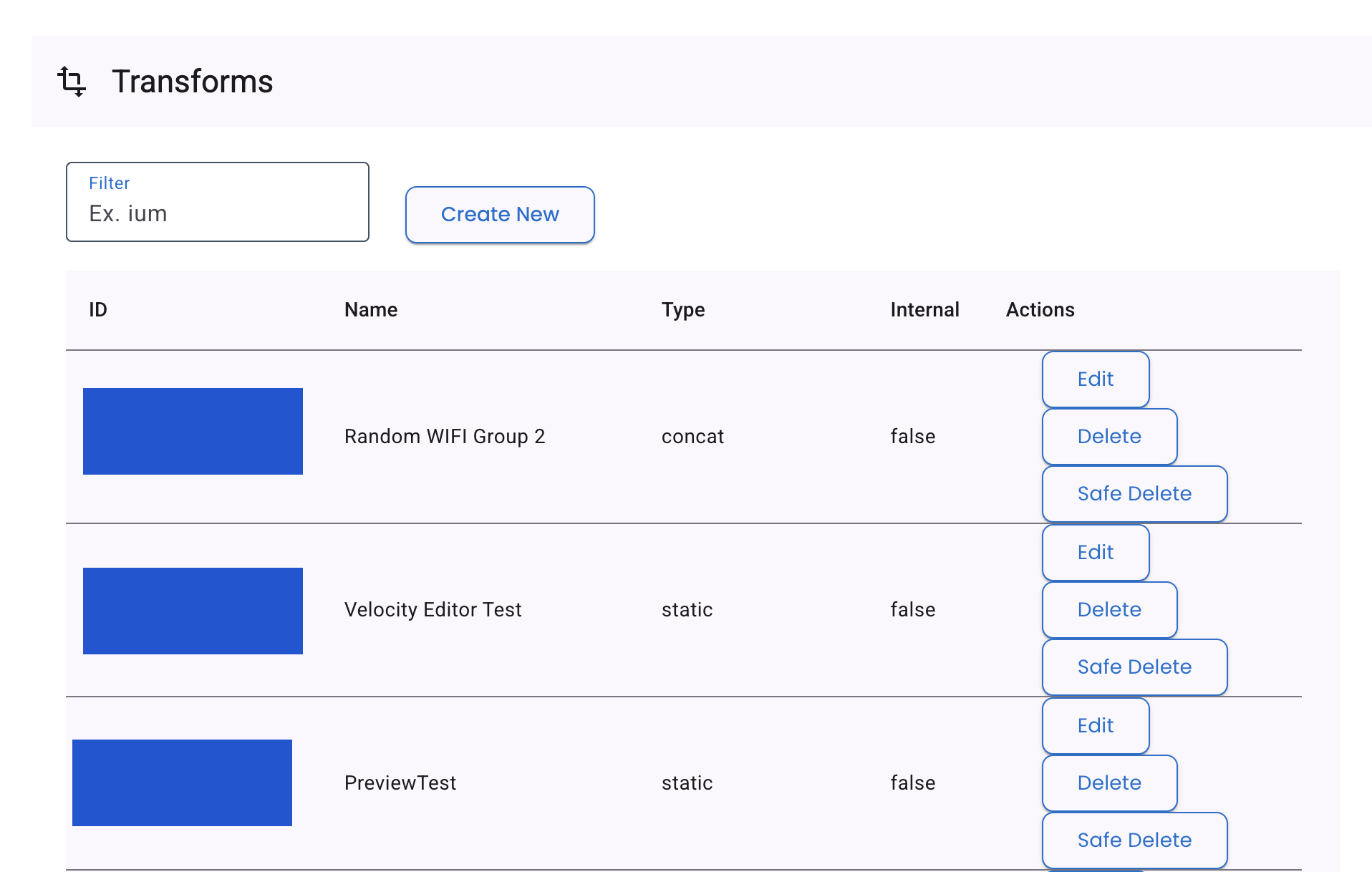 Transforms Component List